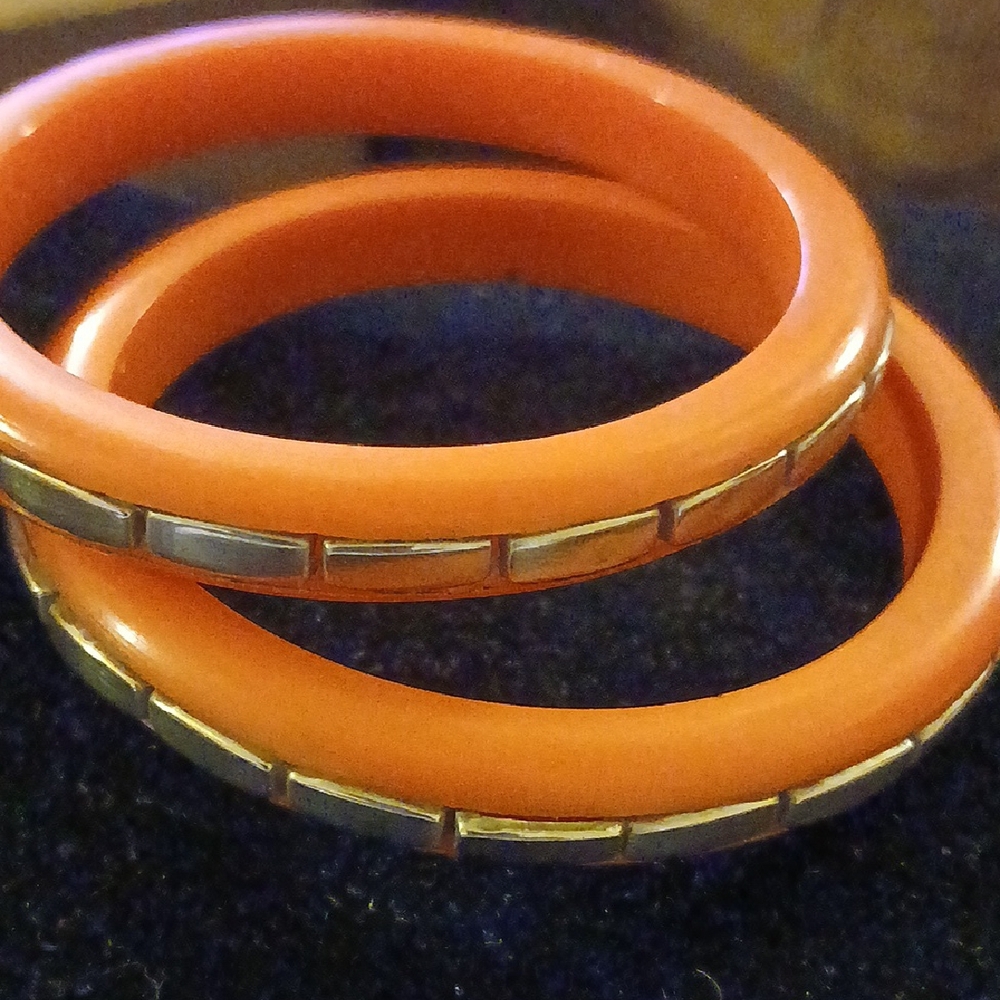 Orange And Silver Bangle Bracelets - image 2